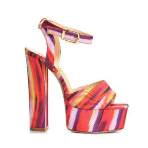 Orange Multi Striped Heels Ankle Strap